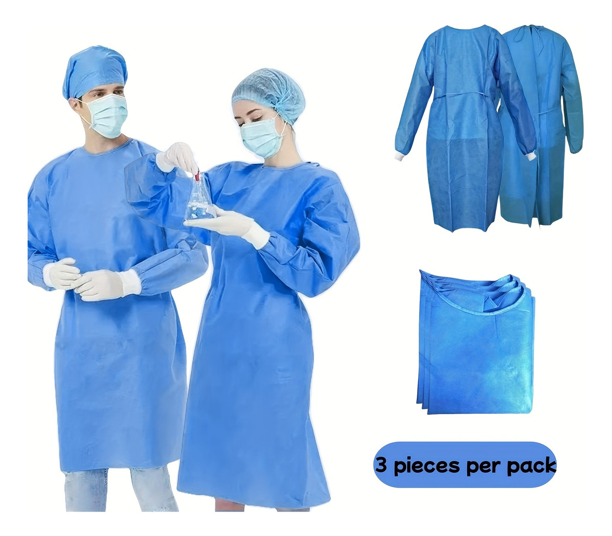 3pcs 45gsm SMS Three-Layer Com - Medical Lab Gown review and price